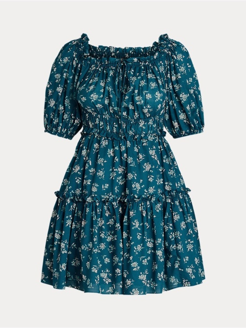 Lauren Ralph Lauren Floral Cotton Voile Bubble-Sleeve Dress in Teal Size 8